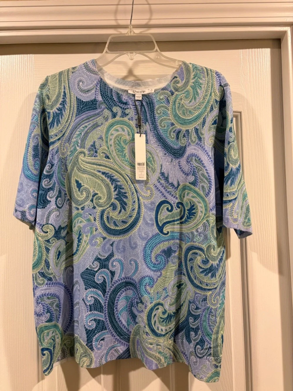 Chico's womens Blue & Green Short-Sleeve Shirt size 2/L NWT - Picture 5 of 5
